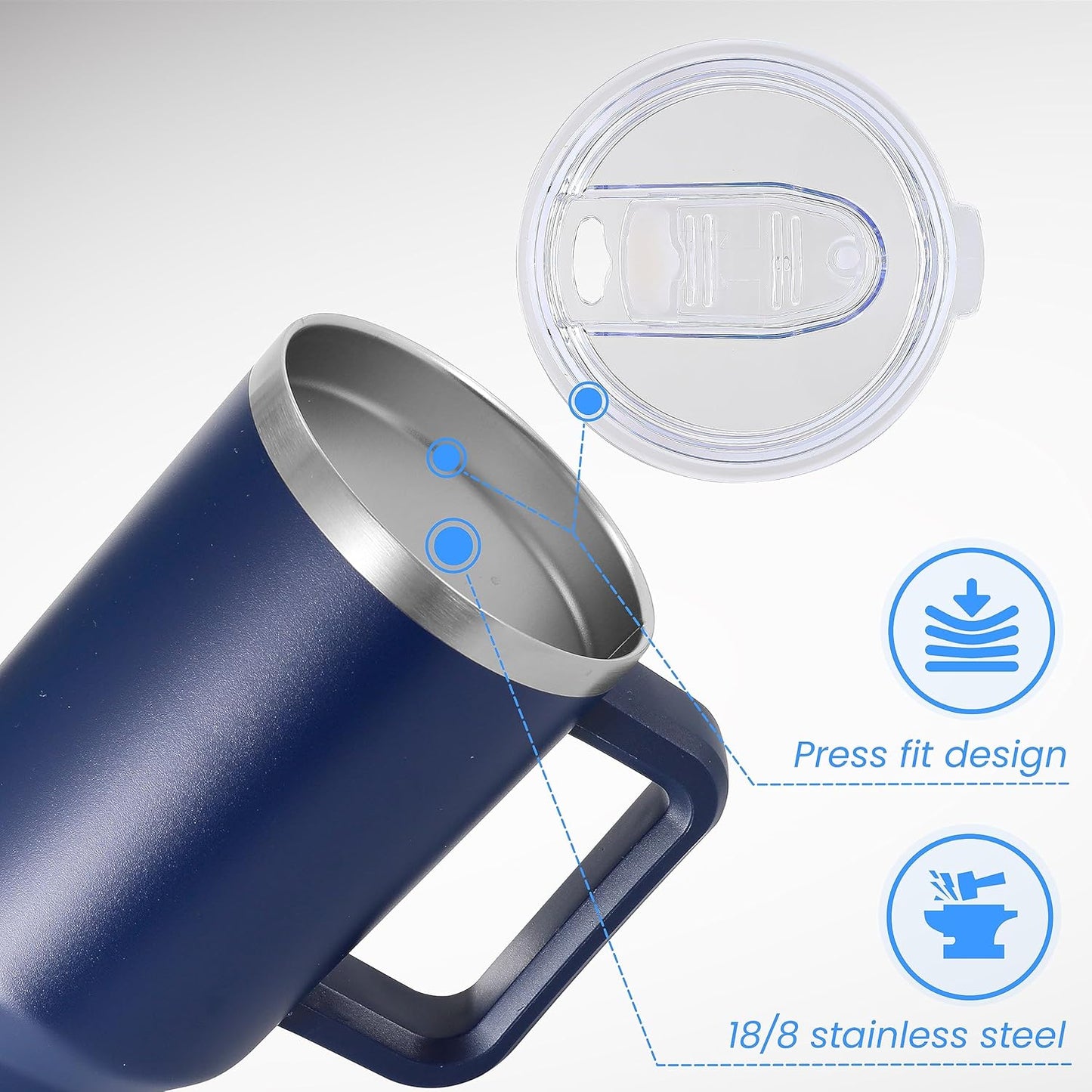 DOMICARE 40 oz Tumbler with Handle and Straw, Stainless Steel Tumbler with Lid and Straw, Reusable Vacuum Insulated Cup, Travel Coffee Mug, Blue, 1Pack