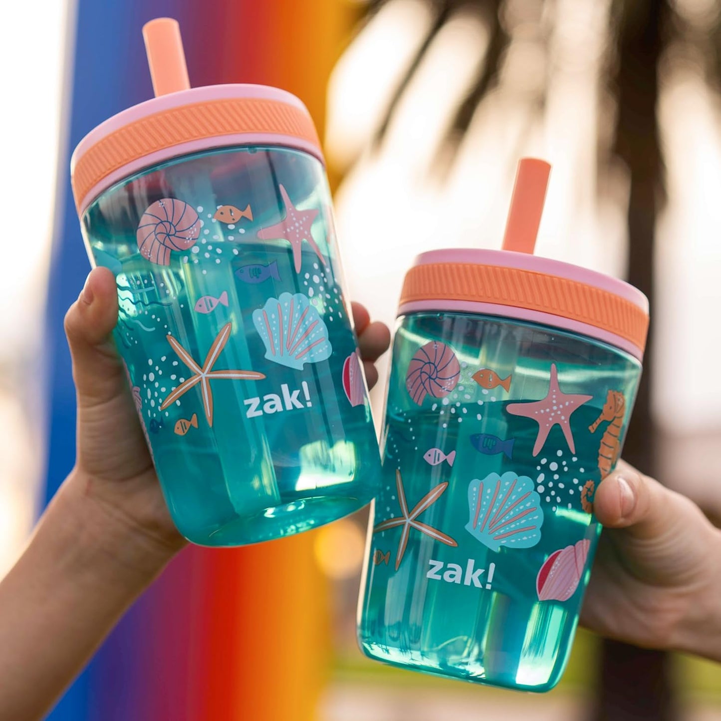 Zak Designs 15oz Bluey Kelso Tumbler Set, Leak-Proof Screw-On Lid with Straw Made of Durable Plastic and Silicone, Perfect Bundle for Kids, 2 Count (Pack of 1) - Colors B