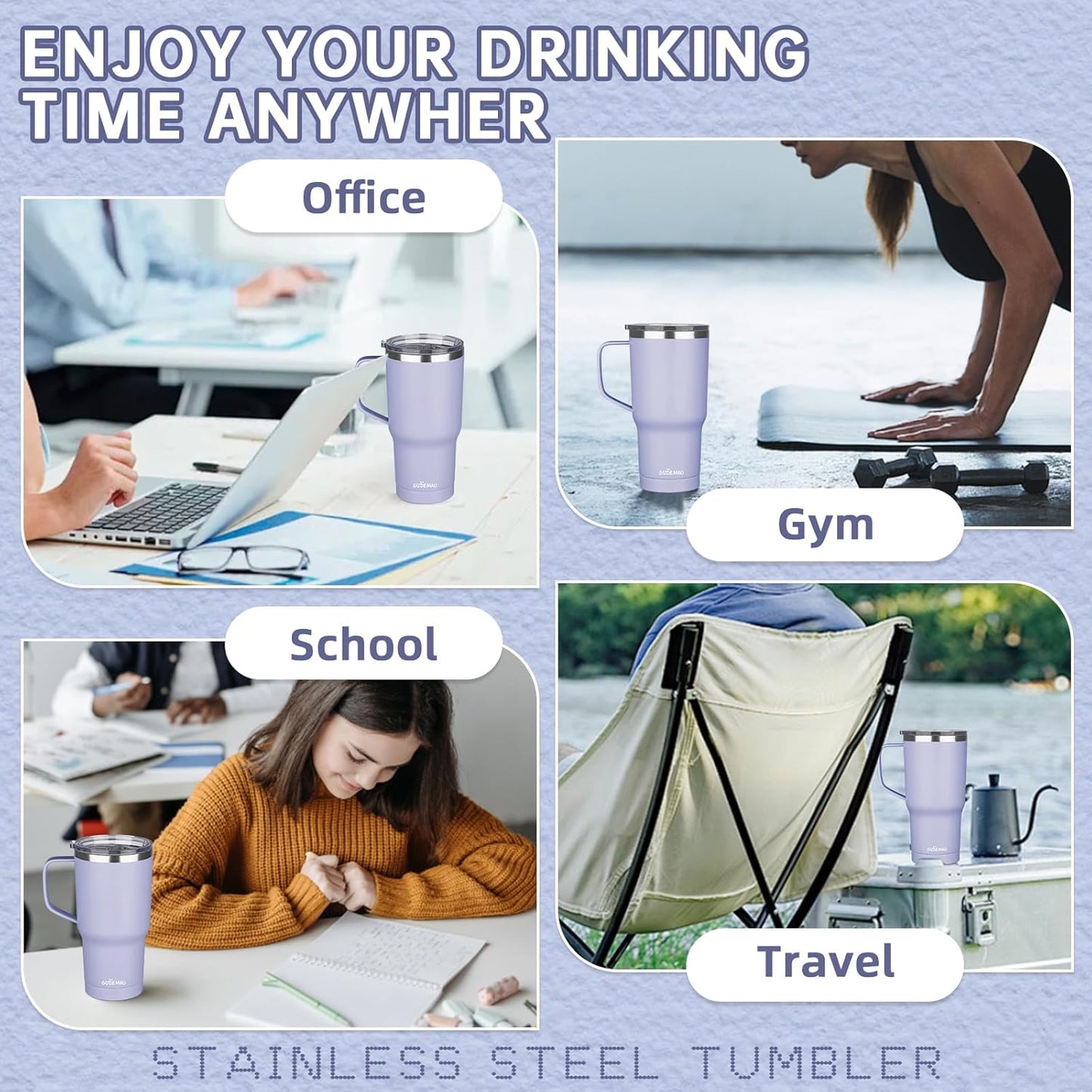 20 oz Insulated Coffee Mug with Ceramic Coating, Stainless Steel Travel Mug Tumbler with Handle Lid and Straw, Double Wall Leak-Proof Coffee Travel Mug Keeps Drink Hot and Cold (Black)