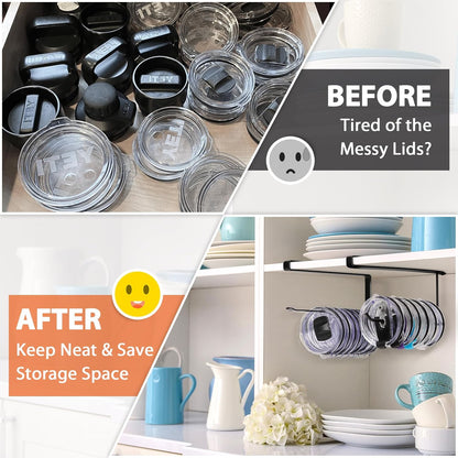 Tumbler Lid Organizer, Horizontal Tumbler Lid Storage Hook Up to 10 Lids, Space Saving Cup Lid Holders Under Cabinet Tumbler Lid Hook for Kitchen Organizer and Storage,Hanging Paper Towel Rack Hanger