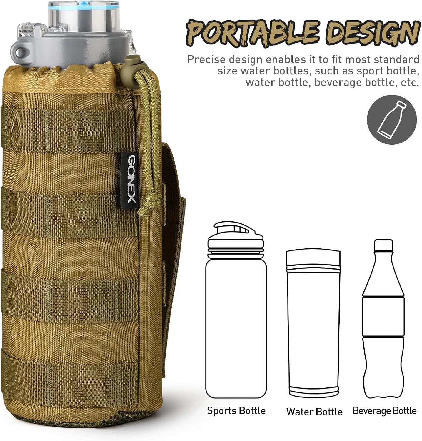 Gonex Tactical MOLLE Water Bottle Pouch, Drawstring Open Top & Mesh Bottom Travel Water Bottle Bag Hydration Carrier