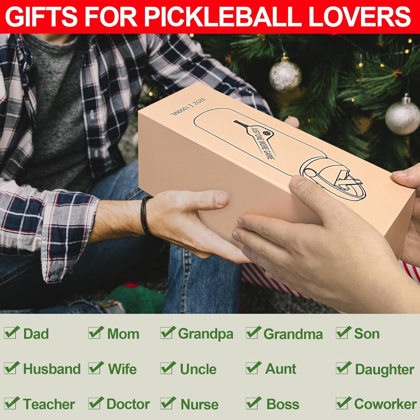 Pickleball Water Bottle 32 oz, Gifts for Pickleball Lovers, Wide Mouth Vacuum Insulated Sports Bottle with 2 Leakproof Lids, Stainless Steel Cup with Straw for Cold Drinks