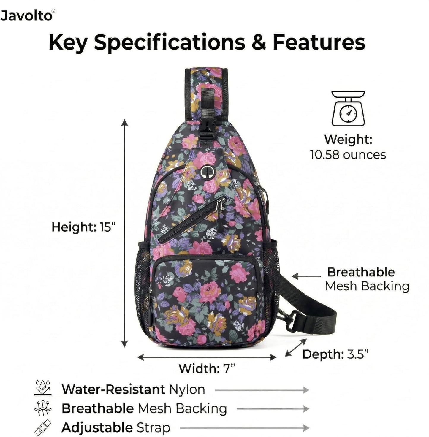 Javolto Sling Bag for Men Crossbody Backpack, Small Sling Backpack Mens Shoulder Bag, Casual Daypack Hiking Bag for Travel