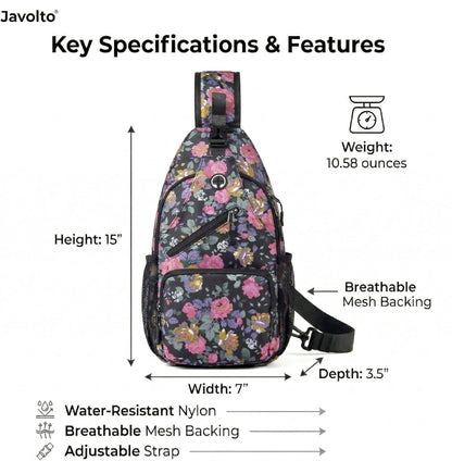 Javolto Sling Bag for Men Crossbody Backpack, Small Sling Backpack Mens Shoulder Bag, Casual Daypack Hiking Bag for Travel