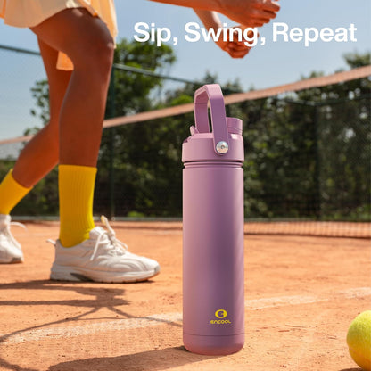 ENCOOL Insulated Water Bottle with Straw Stainless Steel Water Bottle, Leak-Proof, BPA-Free, Double Wall Vacuum Keeps Cold for 24 Hours for Sports, Travel, School (26 oz, Cotton Candy) - Colors D