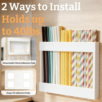 9.5” Large Acrylic Straw Holder for Cabinet Door with Detachable Ultra Sticky Adhesive Squares and Stickers, 2026 Reusable Straws Organizer Storage Dispenser for Kitchen Counter Cupboard