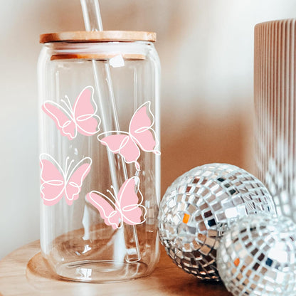Coquette Cute Pink Bow Glass Cups with Lids and Straws, Aesthetic Iced Coffee Matcha Cup, Girly Preppy Design Tumbler Mug, Valentines Christmas Birthday Gifts for Women, Teen Girl Gifts Trendy Stuff