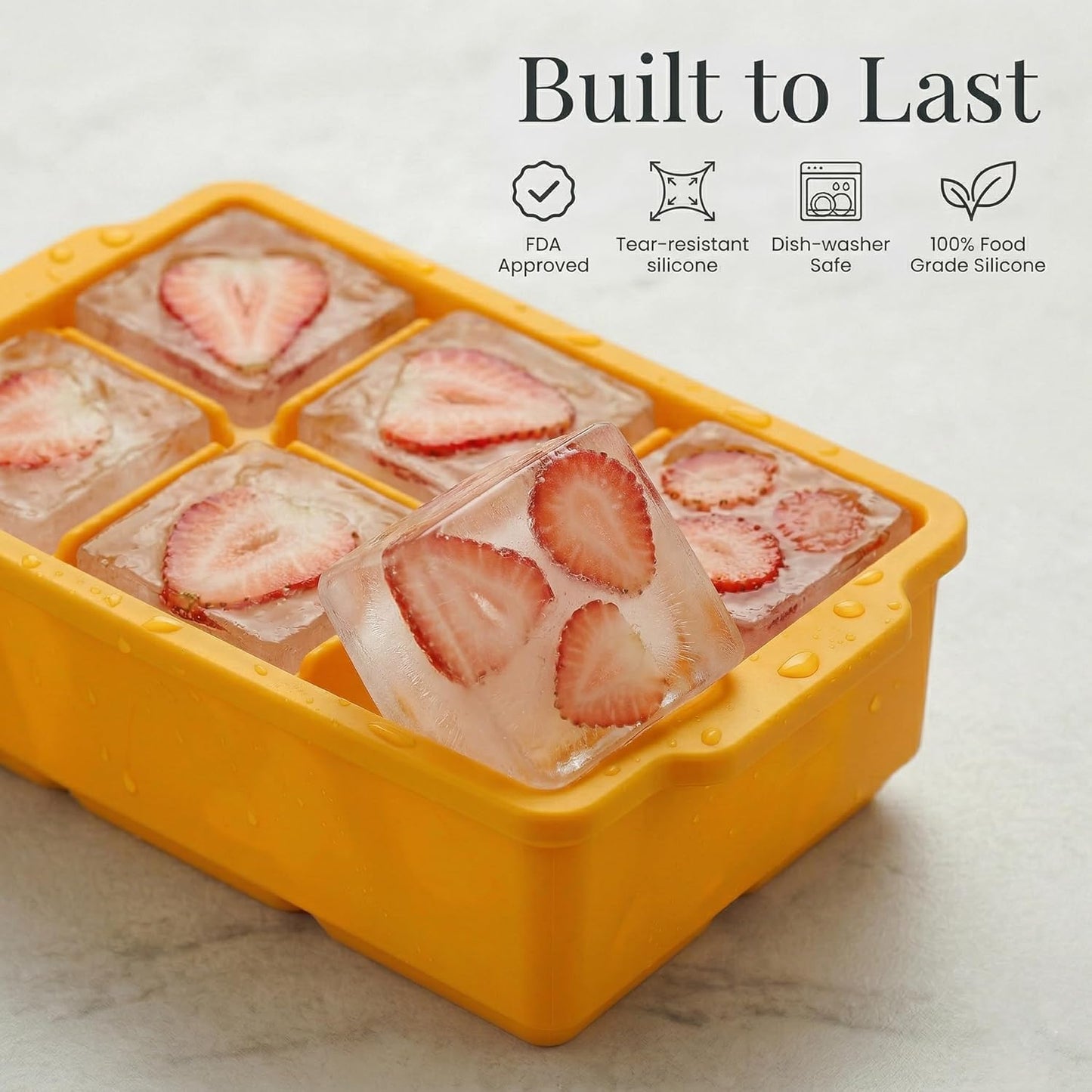 KitchFort Large Silicone Ice Cube Tray (2-Pack), Easy Release 2" Big Ice Cubes - Cocktail, Whiskey Ice Cubes Mold - Ice Trays for Freezer with Lid - Stackable Silicone Ice Tray - Black