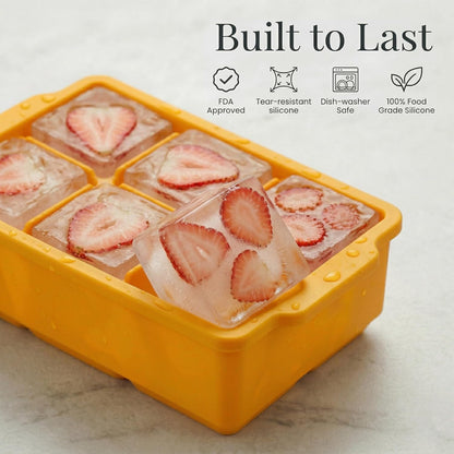 KitchFort Large Silicone Ice Cube Tray (2-Pack), Easy Release 2" Big Ice Cubes - Cocktail, Whiskey Ice Cubes Mold - Ice Trays for Freezer with Lid - Stackable Silicone Ice Tray - Black