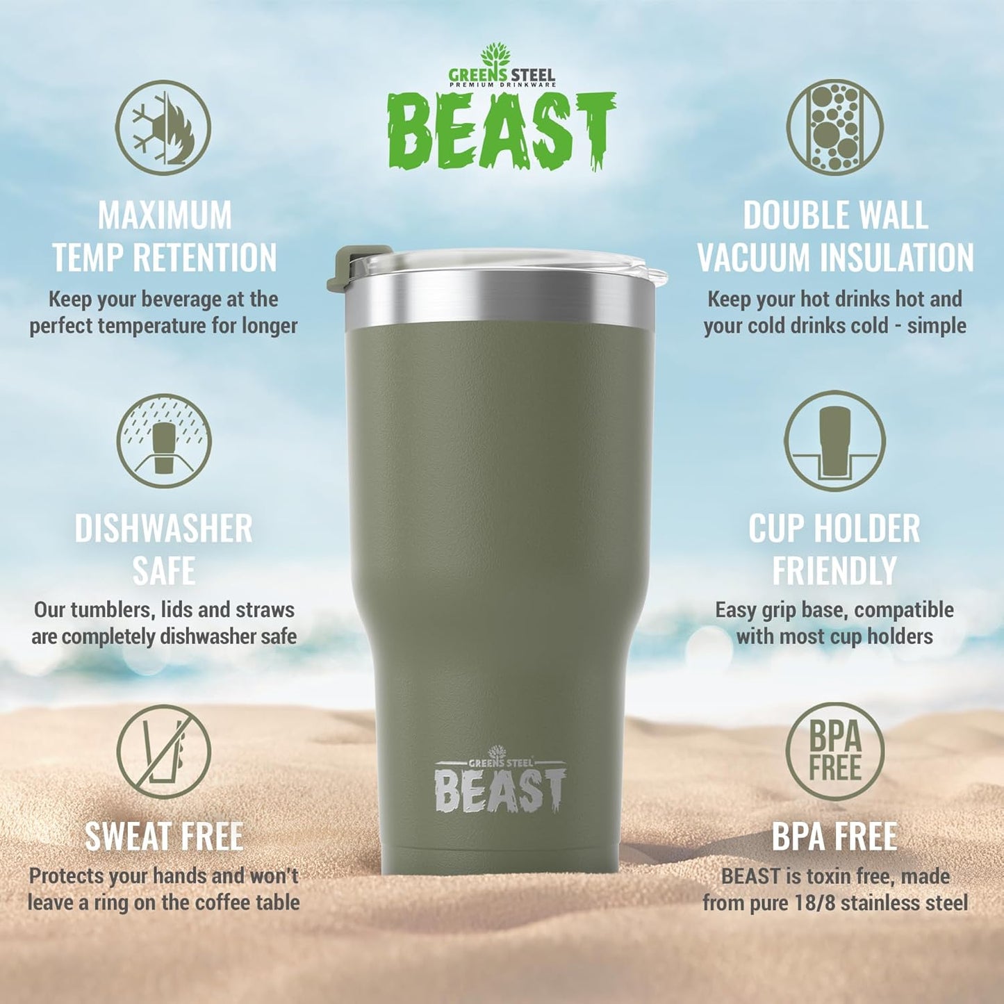 Beast 10 oz Tumbler Stainless Steel Vacuum Insulated Coffee Ice Cup Double Wall Travel Flask (Arctic White)