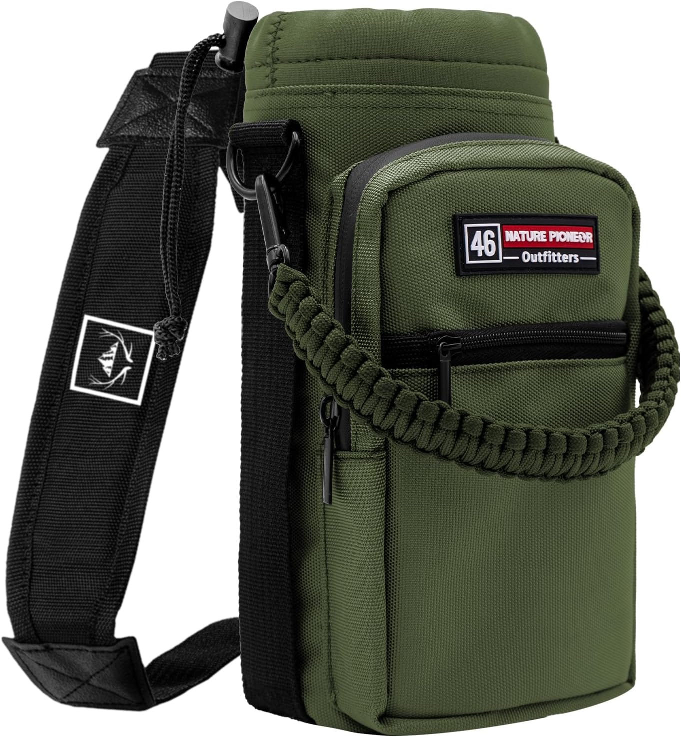 NATURE PIONEOR Water Bottle Holder with Adjustable Strap - 26/32/36/40/46/64oz Insulated Water Bottle Sling Carrier with Paracord Handle & 2 Pockets, Outdoor Sports, Hiking, Camping, Gym