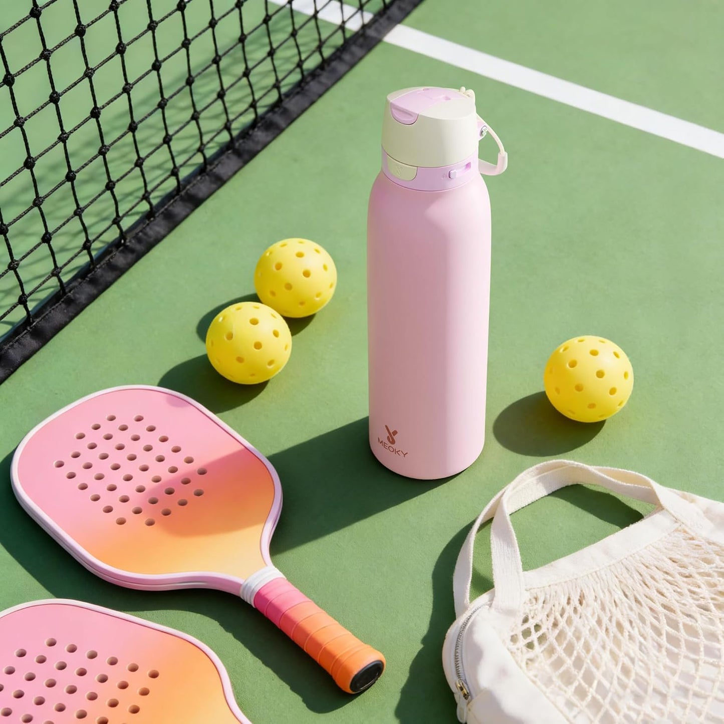 Meoky 24 oz Slim Insulated Water Bottle: Leak Proof Locking Lid, 2-in-1 Straw and Spout, 24 Hours Cold, Top Handle, BPA Free, Stainless Steel Water Bottle for Men Sports Travel Gym, Night