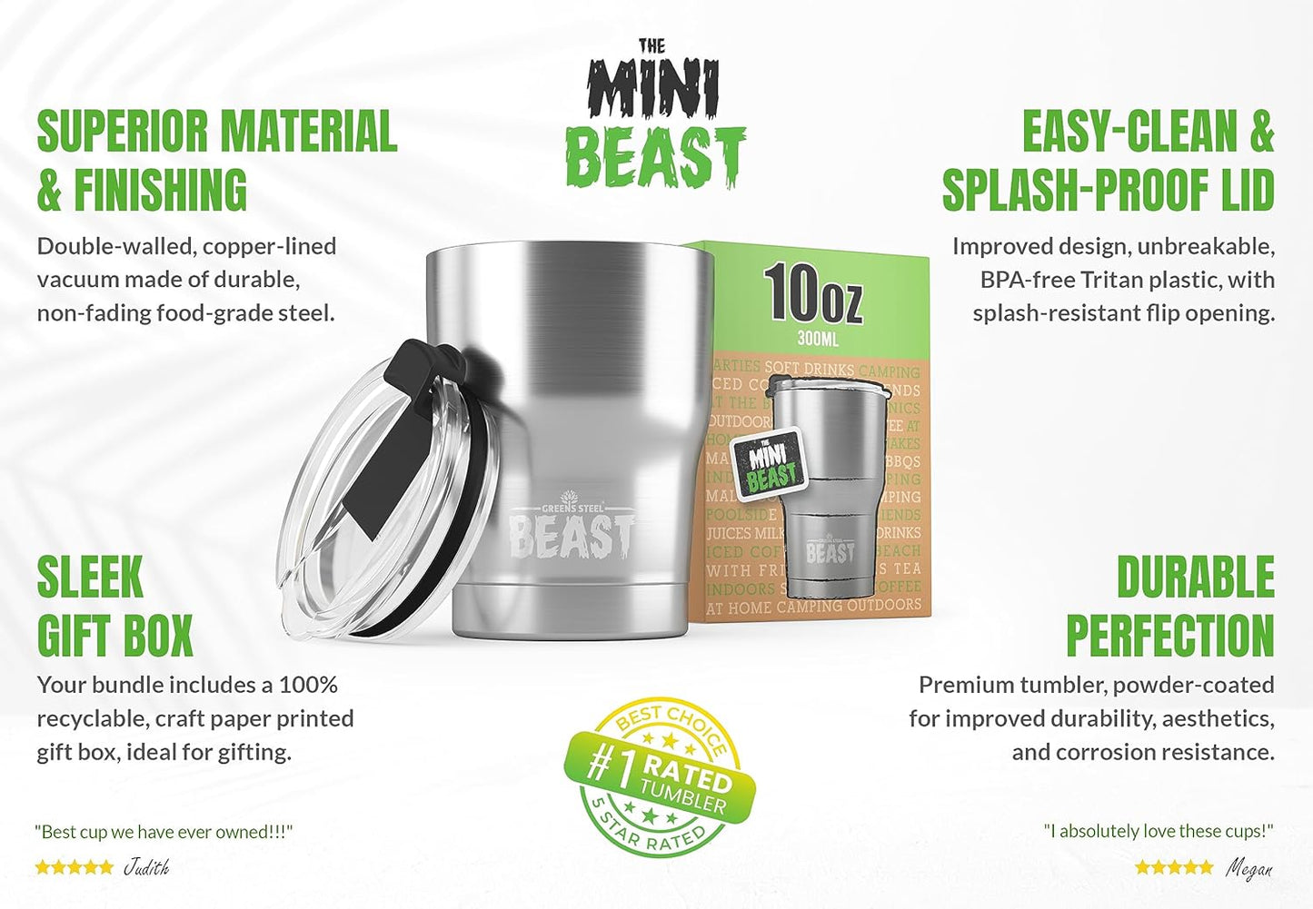 Beast 10 oz Tumbler Stainless Steel Vacuum Insulated Coffee Ice Cup Double Wall Travel Flask (Arctic White)