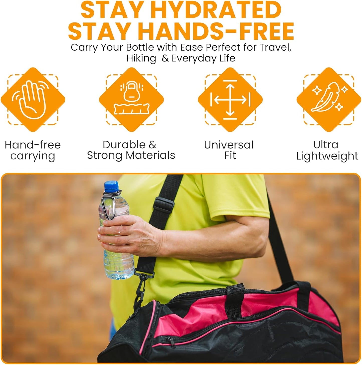 Iconikal 2-Pack Water Bottle Holder, Rubber Grip, Aluminum Carabiner, Travel Accessory