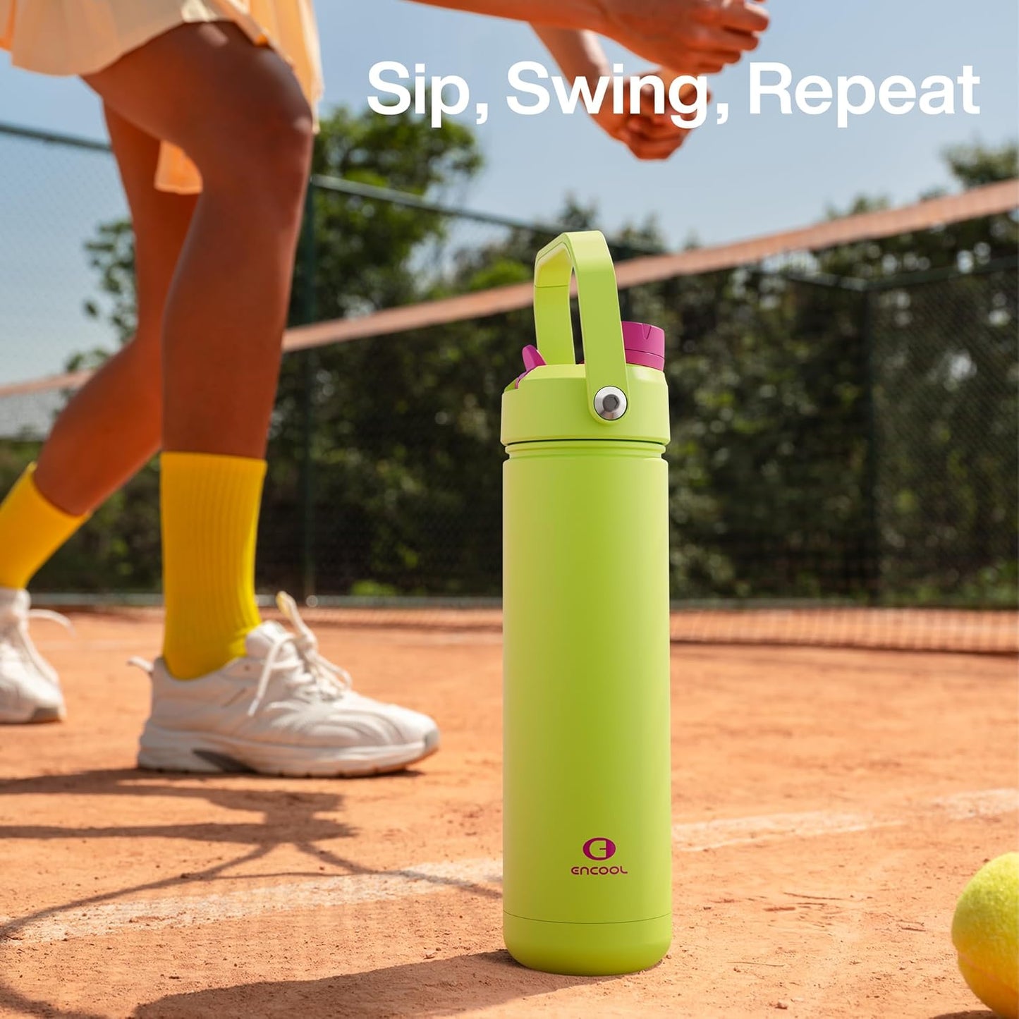 ENCOOL Insulated Water Bottle with Straw Stainless Steel Water Bottle, Leak-Proof, BPA-Free, Double Wall Vacuum Keeps Cold for 24 Hours for Sports, Travel, School (26 oz, Cotton Candy) - Colors A