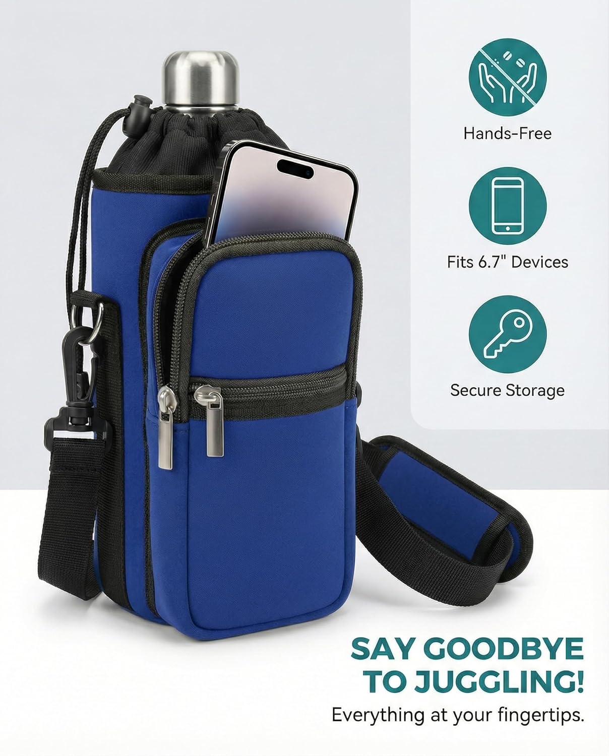 AUPET Water Bottle Sling Bag Sleeve Holder Carrier 25/32/40/64 oz,Insulated Crossbody Water Bottle Case Cover with Strap and Pockets for Men/Women Walking Hiking