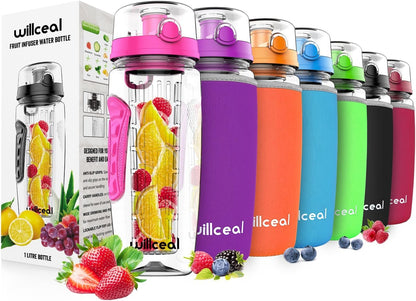 Fruit Infuser Water Bottle 32oz- Durable, Large - BPA Free Tritan, Flip Lid, Leak Proof Design - Sports, Camping