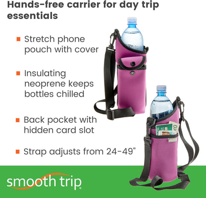 Smooth Trip AquaPockets Neoprene Water Bottle Holder with Strap - Neoprene Sling Bag with Water Bottle Holder, Phone Pouch and Adjustable Strap for Walking and Hiking - Fits up to 32 oz. Bottles