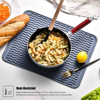 Silicone Dish Drying Mat, Non-Slip Easy Clean Sink Mat Large Heat-resistant Dish Drainer Mat for Kitchen Counter, Sink, Refrigerator or Drawer liner (12" x 6", BLACK)