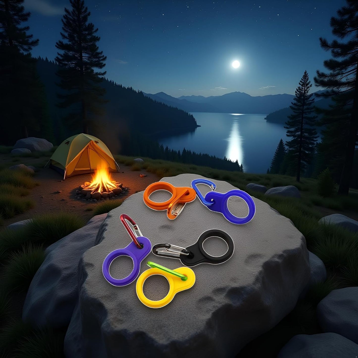 6 Pcs Silicone Water Bottle Buckle with Carabiner Clip Portable Secure Bottle Holder Water Bottle Hanging Rings Silicone Water Bottle Buckle Portable Hiking Camping Water Bottle Accessories