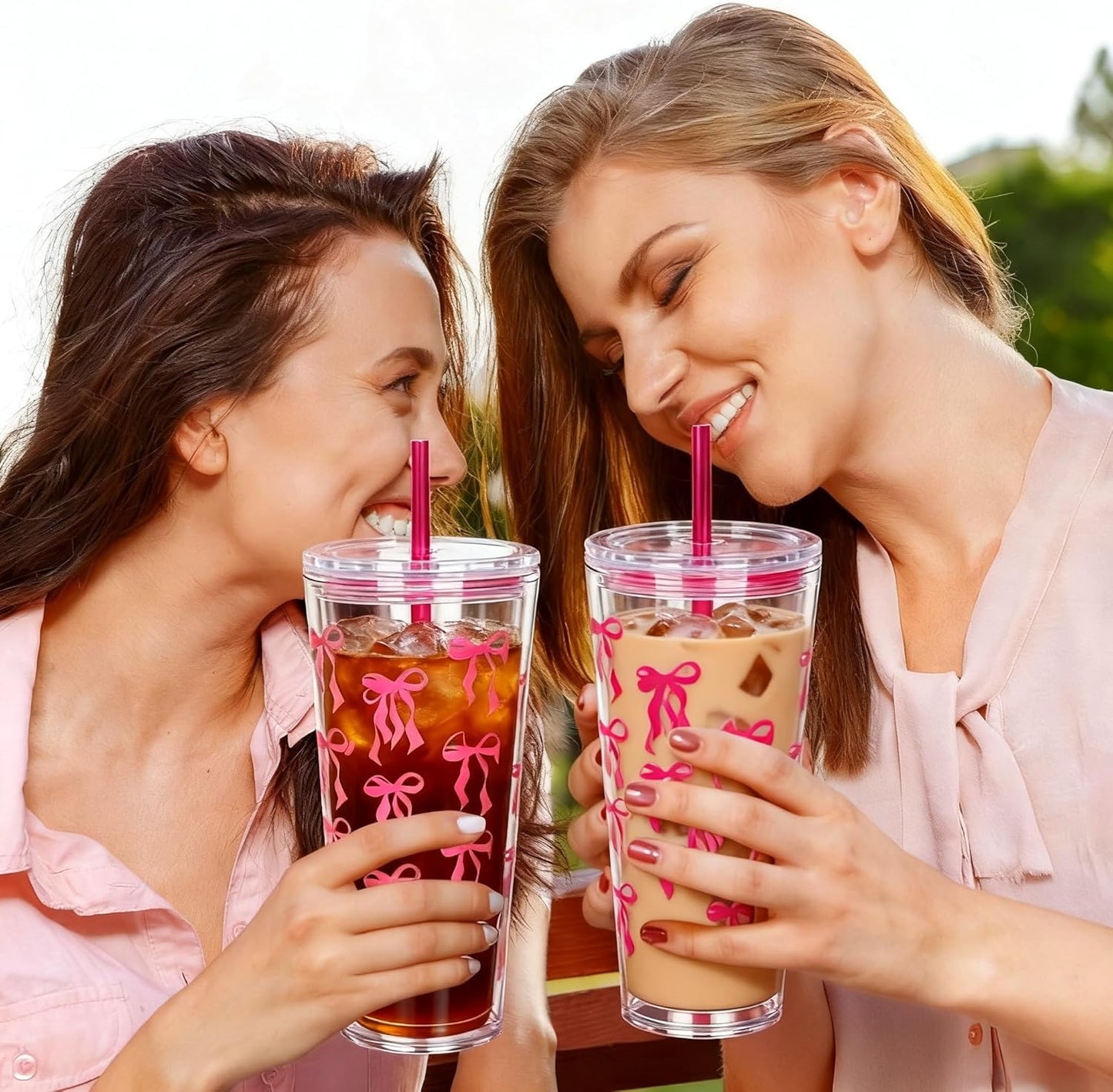 24oz Tumbler with Lid and Straw, Leak Proof and Double Wall Insulated Reusable Plastic Cups,Travel Reusable Iced Coffee Cup (1, Pink)