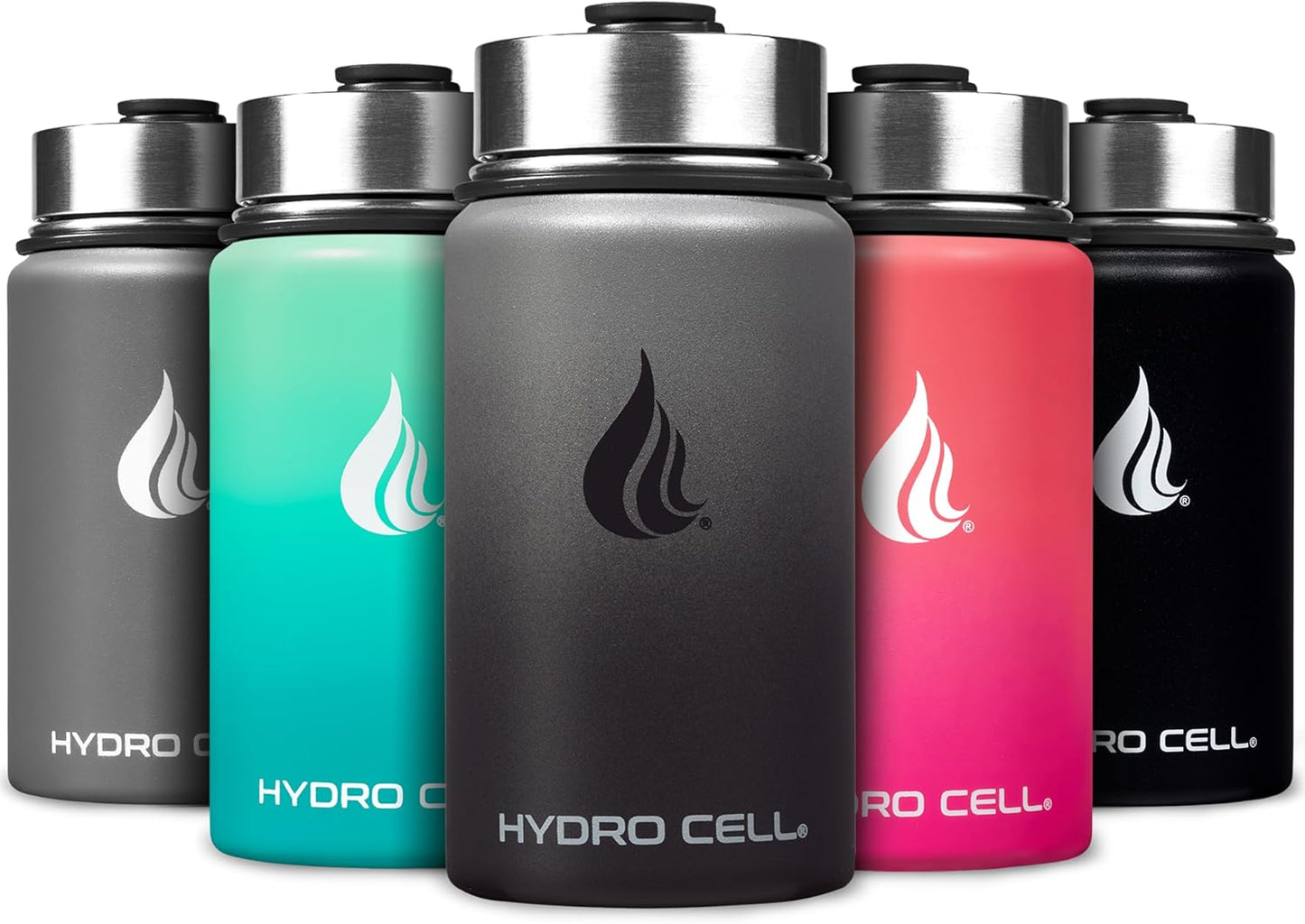 HYDRO CELL Stainless Steel Insulated Water Bottle with Straw - For Cold & Hot Drinks - Metal Vacuum Flask with Screw Cap and Modern Leakproof Sport Thermos for Adults (Neon 18oz)
