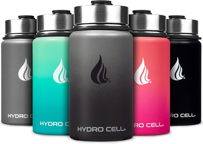 HYDRO CELL Stainless Steel Insulated Water Bottle with Straw - For Cold & Hot Drinks - Metal Vacuum Flask with Screw Cap and Modern Leakproof Sport Thermos for Adults (Neon 18oz)