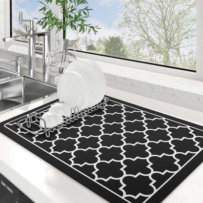 WISELIFE Dish Drying Mat Super Absorbent Drying Mat Large Dish Drying Mats for Kitchen Counter Easy Clean Dish Mat Kitchen Drying Mat15"x 18" Stylish Grey