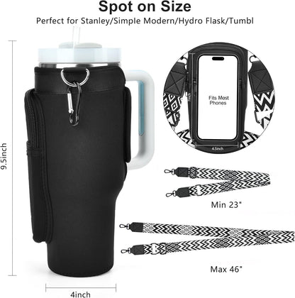 LOKASS Personalized Water Bottle Holder with Strap for Stanley Cup Accessories 40 oz, Initial for Stanley Cup Holder Carrier Bag with Phone Pocket, Stylish Tumbler Accessories for Daily Use Hands-Free