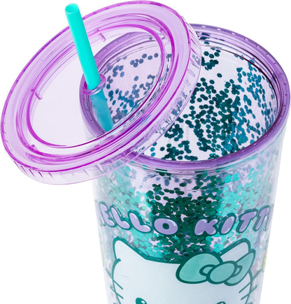Silver Buffalo Sanrio Hello Kitty Milk Carton Pattern Plastic Boba Tumbler w Lid and Wide Straw, 24 Ounces