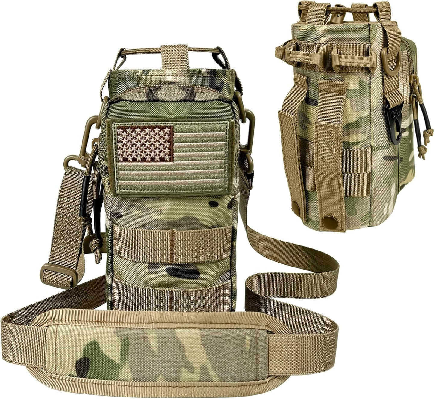 Water Bottle Holder with Strap - Tactical Insulated Water Bottle Sleeve with MOLLE System Water Bottle Cover Cross-Body Pouch for Walking Hiking Camping Gym 32oz&40oz