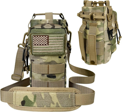 Water Bottle Holder with Strap - Tactical Insulated Water Bottle Sleeve with MOLLE System Water Bottle Cover Cross-Body Pouch for Walking Hiking Camping Gym 32oz&40oz