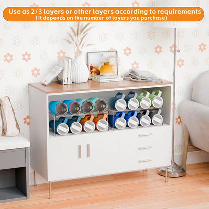Yieach Larger Compartments Stackable Water Bottle Organizer for 40 oz Stanley Cup Holder,Yeti and Other Tumbler Organizer,3 Tier Wine Rack and Waterbottle Storage Rack for Kitchen Cabinets,Countertop
