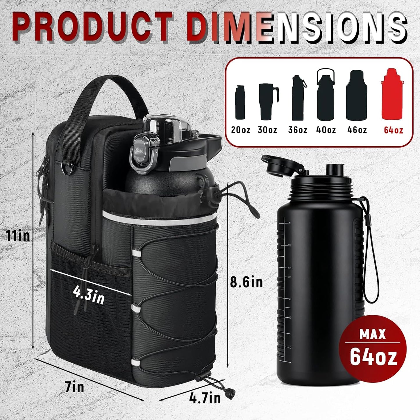Magnetic Gym Bag for Men and Women, Water Bottle Holder, Gym Pouch with Shoulder Strap for Travel, Sports, Work, Fitness (Strap)