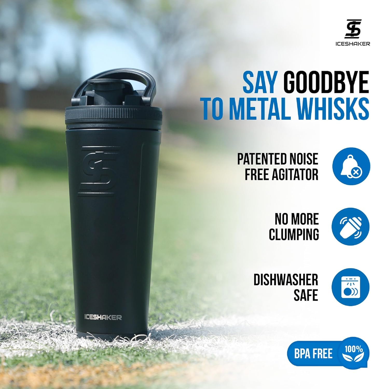 Ice Shaker Insulated Stainless Steel Shaker Bottle | 26oz, Bomber | Cold for 30+ Hours | Insulated Cup with Twist-on Agitator | Odor-Free Bottle for Protein Shakes, Water, Smoothies, Cocktails