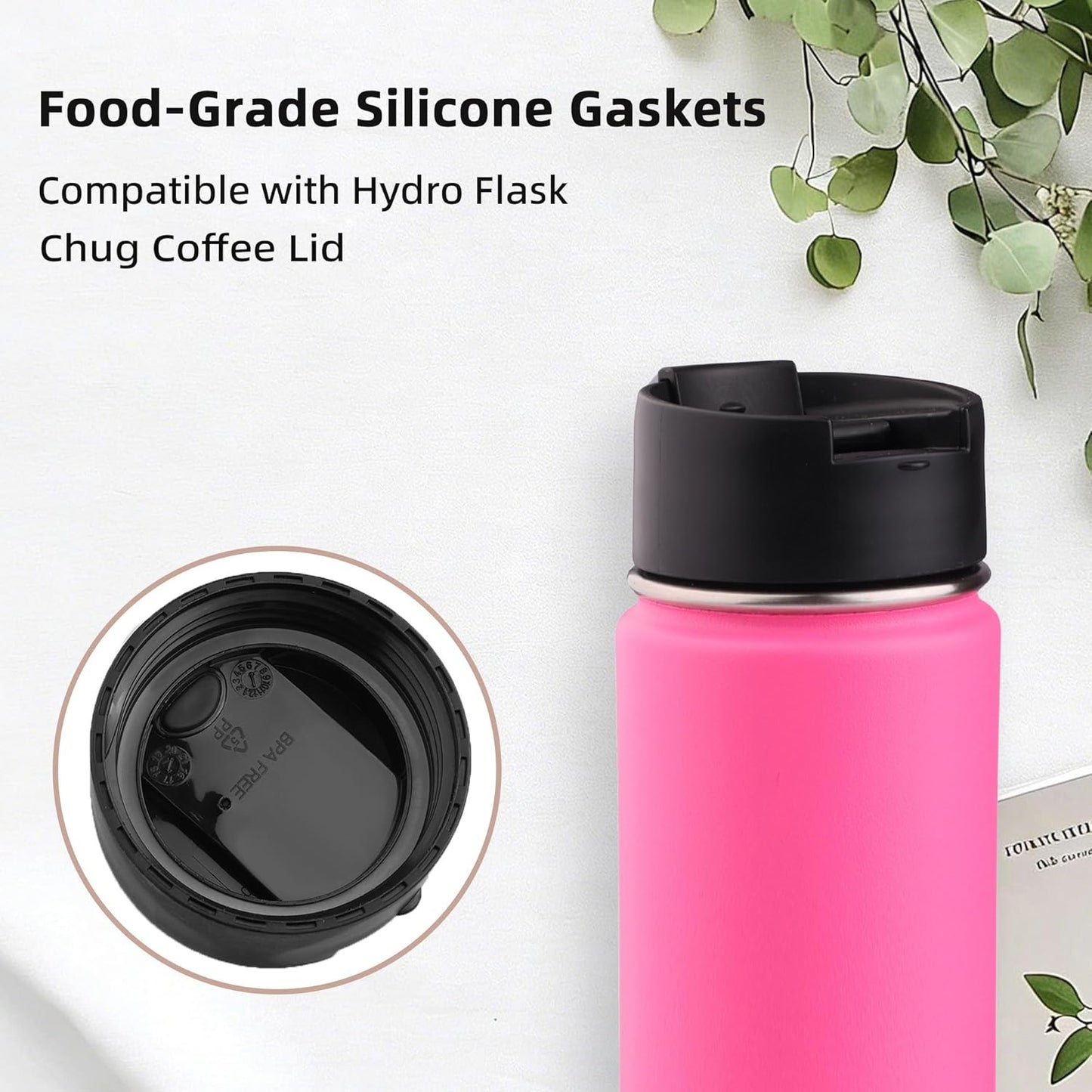Rubber Gaskets Compatible with Hydro Flask Wide Mouth Lid Cap, Leak-Proof Silicone Seal O-Ring Parts, BPA-Free, 6 Pack
