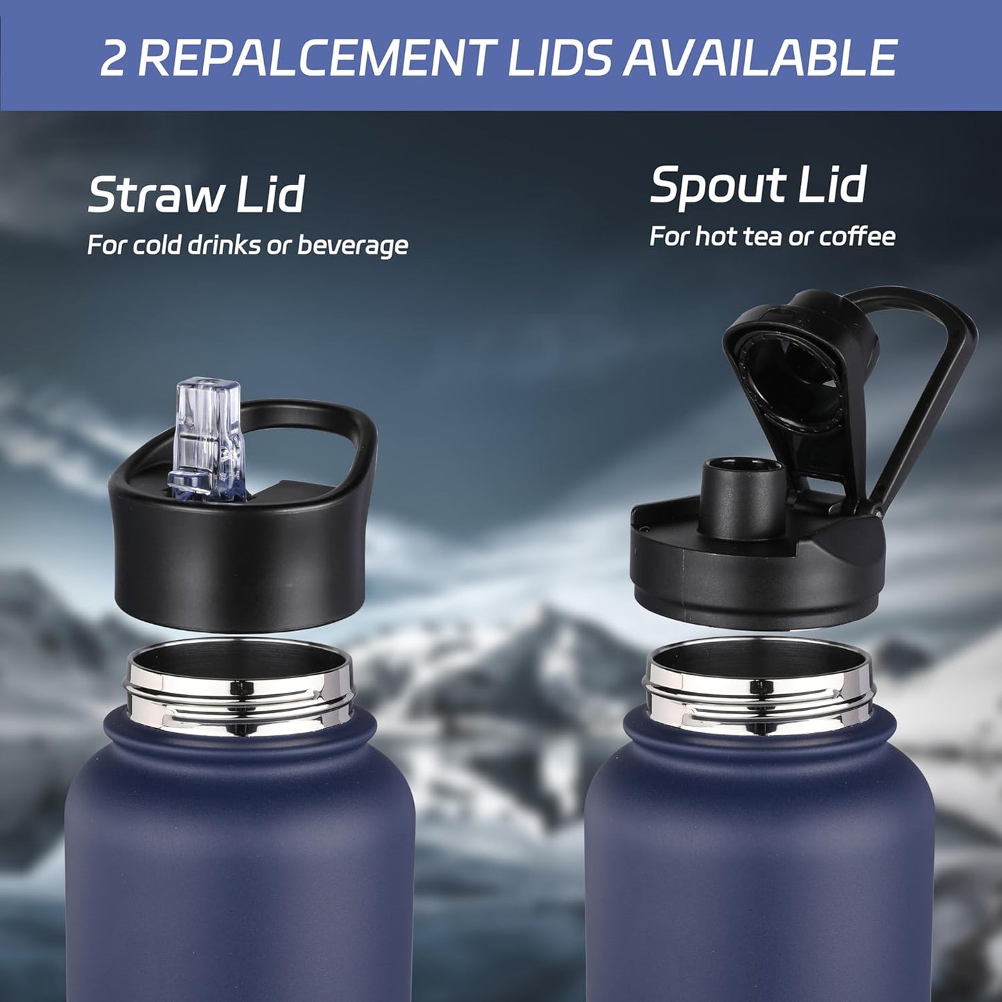 HASLE OUTFITTERS 32 oz Insulated Water Bottle Stainless Steel Double Walled Vacuum Sports Water Bottle with 2 Lids (Straw and Spout Lid) for Gym Camping Hiking(Black,1)