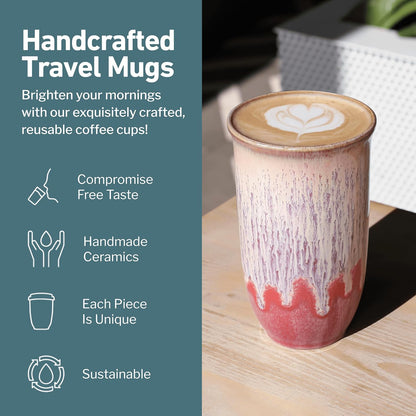 NOVA CERAMICS Coffee Tumbler – Travel Mug - On the Go Coffee Mug – Microwave & Dishwasher Safe Green Coffee Tumbler - Gifts For Women Men Him Her – 16oz – Monsoon