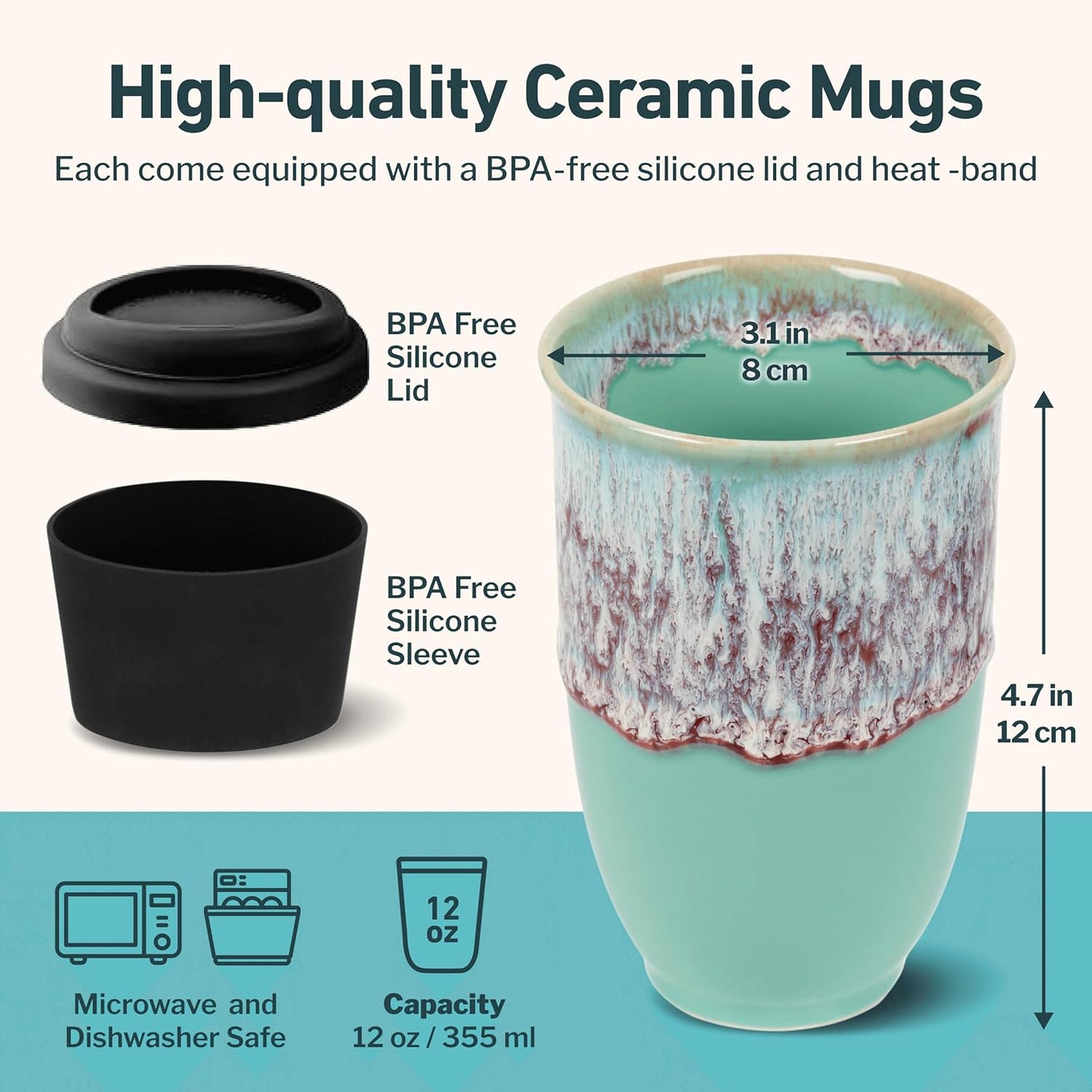 NOVA CERAMICS Coffee Tumbler – Travel Mug - On the Go Coffee Mug – Microwave & Dishwasher Safe Green Coffee Tumbler - Gifts For Women Men Him Her – 16oz – Monsoon