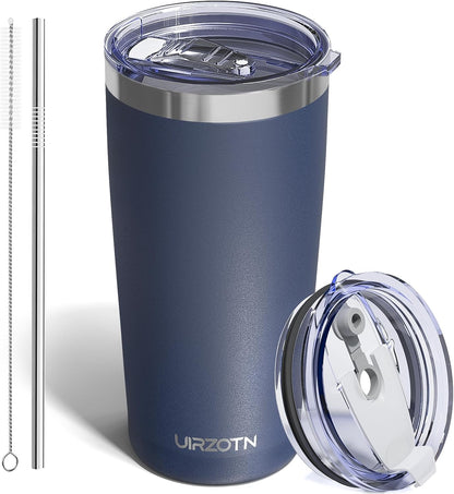 Travel Coffee Tumbler 20oz, Leakproof Travel Coffee Mug with Dual Lids and Straw, Stainless Steel Double Wall Vacuum Insulated Tumbler for Hot/Iced Drinks (Navy Blue, Textured Matte)