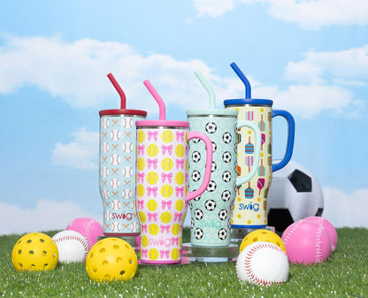 Swig Life 40oz Mega Mug, 40 oz Tumbler with Handle and Straw, Cup Holder Friendly, Dishwasher Safe, Extra Large Insulated Tumbler, Stainless Steel (Pickleball)