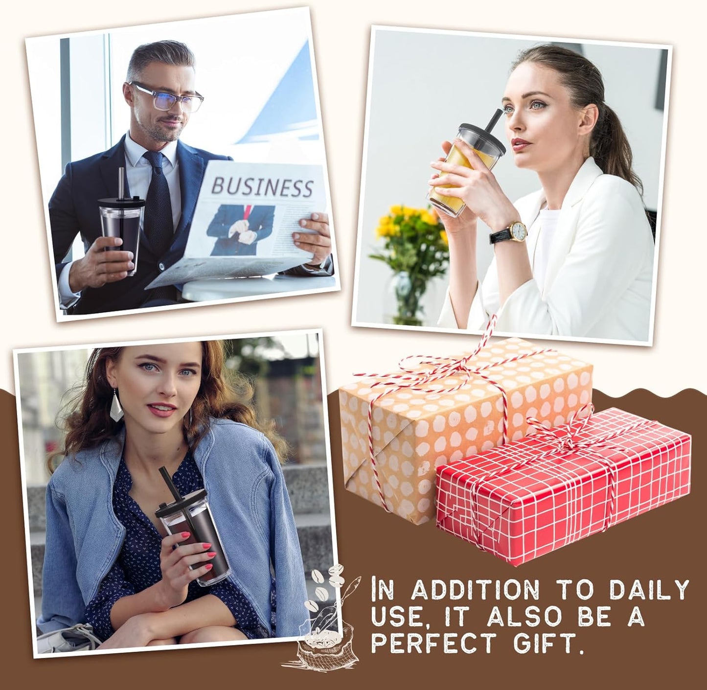 Honeydak 4 Pack 24 oz Reusable Iced Coffee Cups with Lids and Straws Leakproof Double Wall Insulated Clear Plastic Iced Coffee Tumblers with Straw Brushes