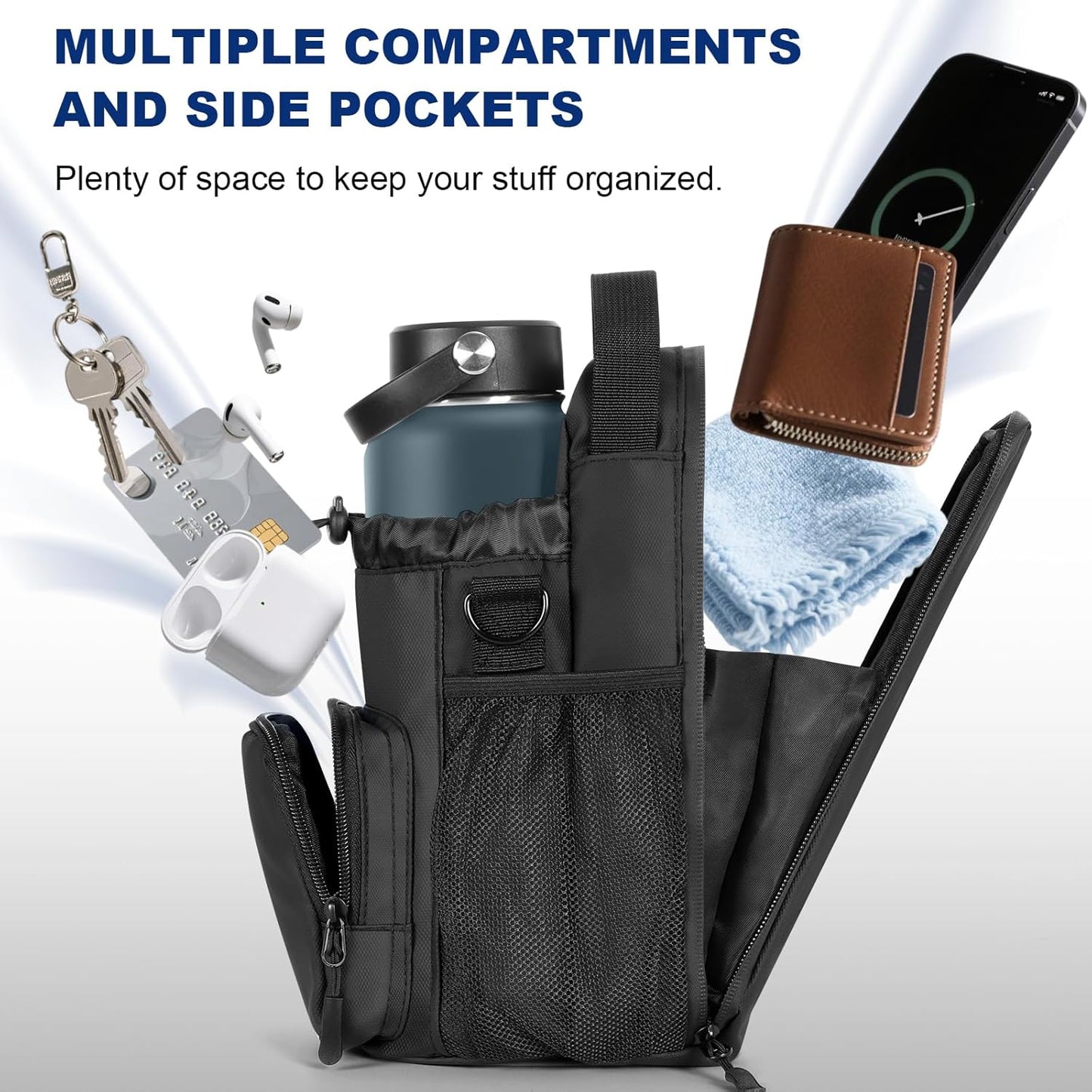 Magnetic Gym Bag Water Bottle Holder for Men and Women, Upgraded Magnetic Gym Bag, Water Bottle Holder With Strap (Black)