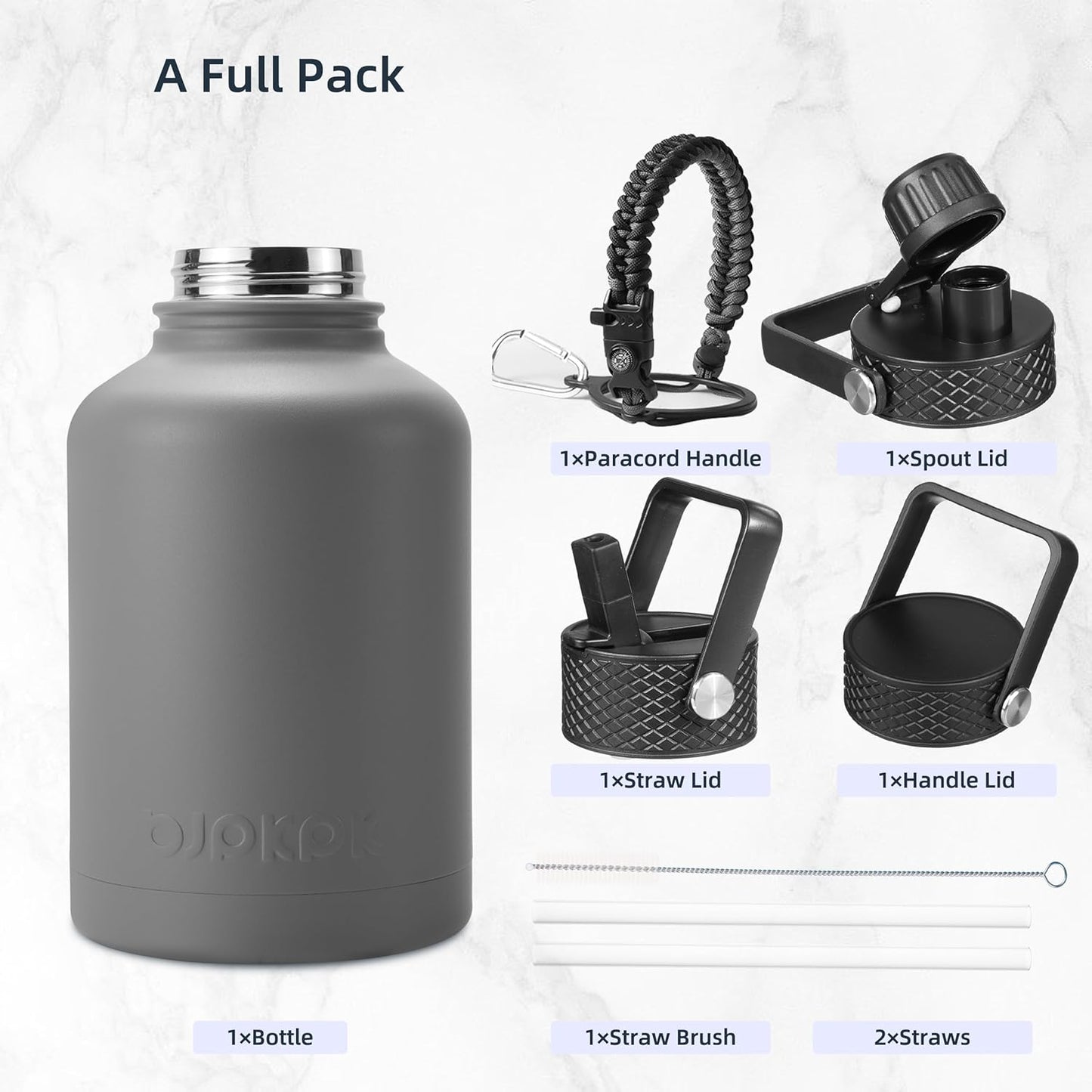 BJPKPK Insulated Water Bottles with Straw Lid, 40oz Stainless Steel Water Bottles with 3 Lids, BPA Free Leakproof Thermo, Tumblers, Cups for Sports, Gym- Midnight - Colors A
