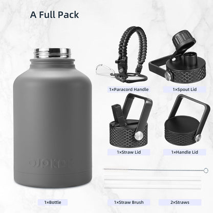 BJPKPK Insulated Water Bottles with Straw Lid, 40oz Stainless Steel Water Bottles with 3 Lids, BPA Free Leakproof Thermo, Tumblers, Cups for Sports, Gym- Midnight - Colors A