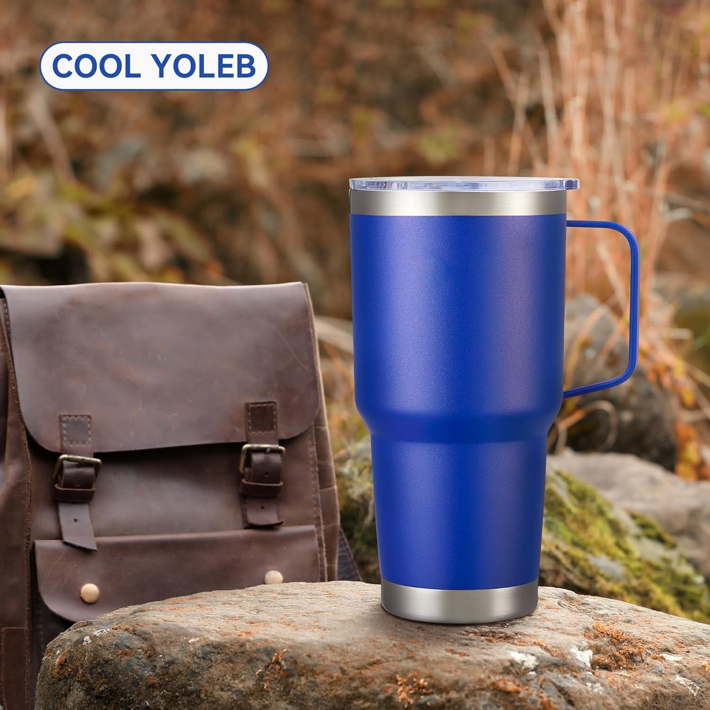 30 oz Tumbler with Handle and Lid, Stainless Steel Tumblers Double Wall Vacuum Insulated Travel Mug Leak Proof Cup Keep Drinks Cold and Hot Black, 1 Pack