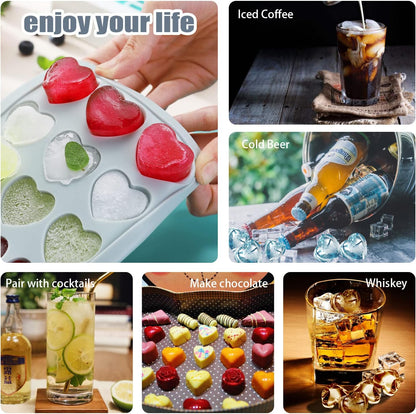 Heart Shape Ice Cube Tray, 21 Holes Silicone Ice Cube Mold with Removable Lid Flexible for Whiskey Cocktail Chocolate