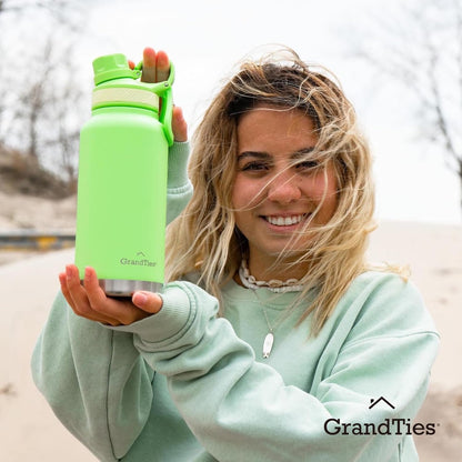 GRANDTIES 2 Lids Sports Stainless Steel Water Bottles – Wide Mouth Vacuum Insulated Reusable Leak Proof BPA-Free Travel Metal Canteen, Thermal Bottles for Men Women Gym (Ivory White 32 oz)