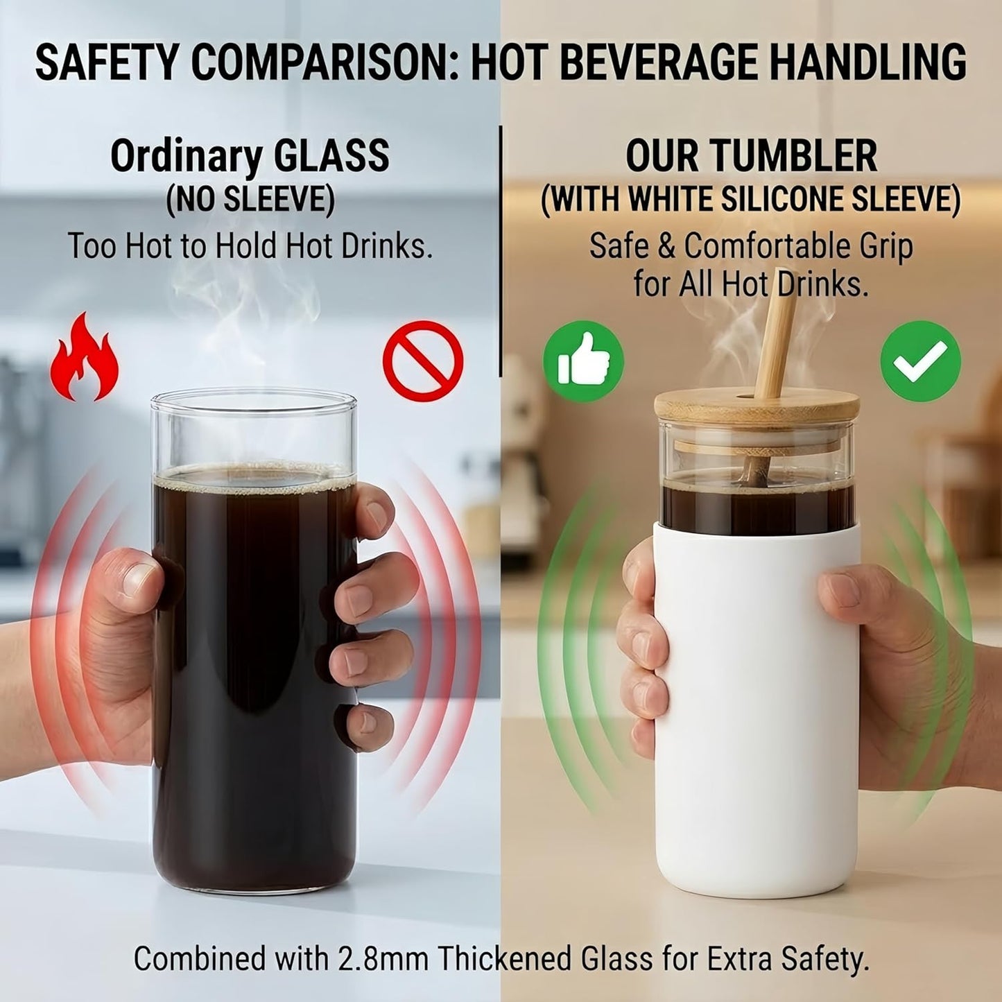 16oz Glass Tumbler with Lid and Straw, Thick Borosilicate Glass Iced Coffee Cup with Protective Silicone Sleeve, Car Cup Holder Friendly Reusable Smoothie Cup for Matcha Tea and Boba, Gift Box Ready