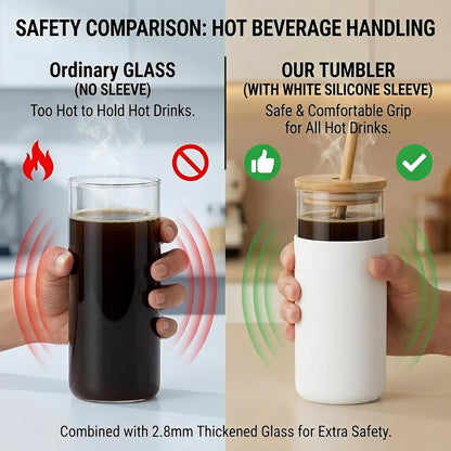 16oz Glass Tumbler with Lid and Straw, Thick Borosilicate Glass Iced Coffee Cup with Protective Silicone Sleeve, Car Cup Holder Friendly Reusable Smoothie Cup for Matcha Tea and Boba, Gift Box Ready
